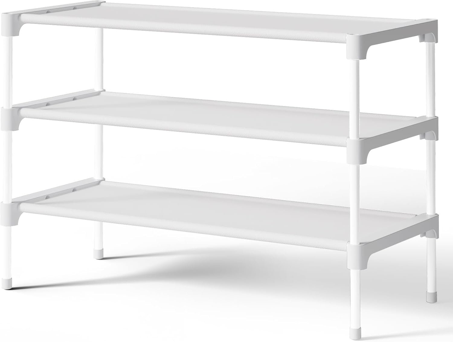 Kitsure Shoe Rack – Non-Woven Shoe Rack Shelf, Shoe Organizer for Closet, Entryway, Garage & Corridor, Stackable Shoe Shelves, 27.5″ Wide – 3 Tier, White
