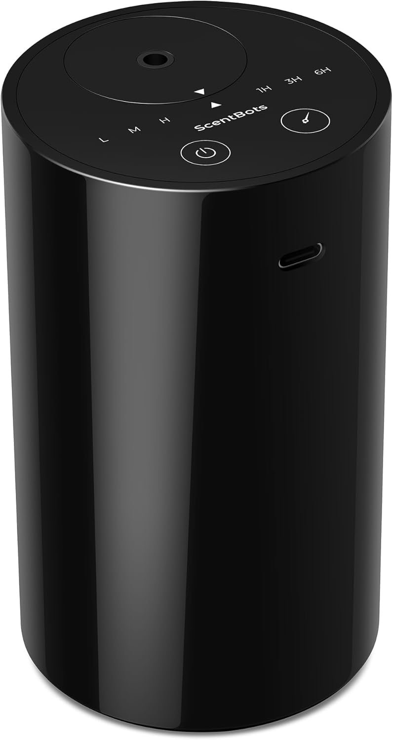 Waterless Essential Oil Diffuser, Battery Operated Aromatherapy Diffuser with 20mL Capacity, Mini Portable Scent Air Diffuser, 3 Countdown Timers & Mist Levels for Home Room Car Office, ANZ Black