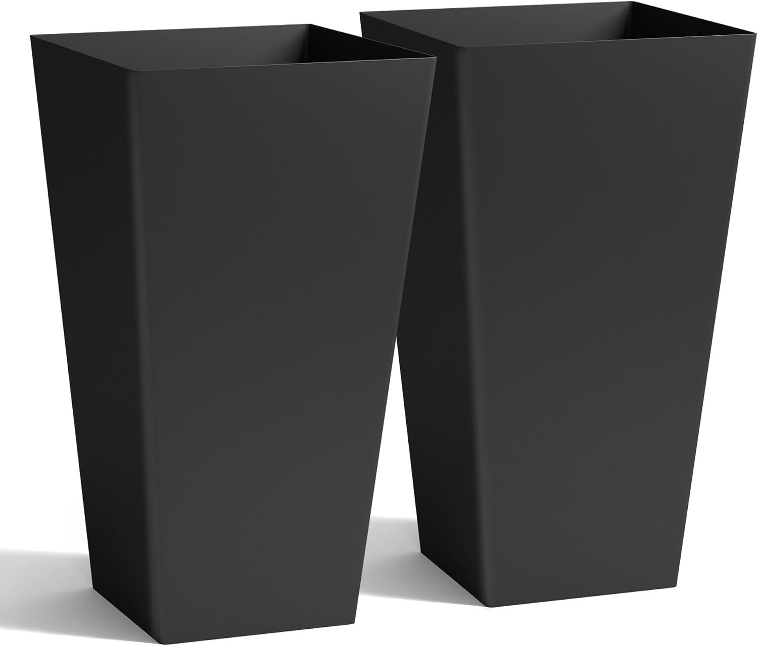 Worth Garden 20″ Tall Planters Set of 2 – Large Black Tapered Plastic Flower Pots for Indoor & Outdoor Use – Modern Plant Containers with Drainage Holes – Ideal for Front Porch, Patio, Balcony