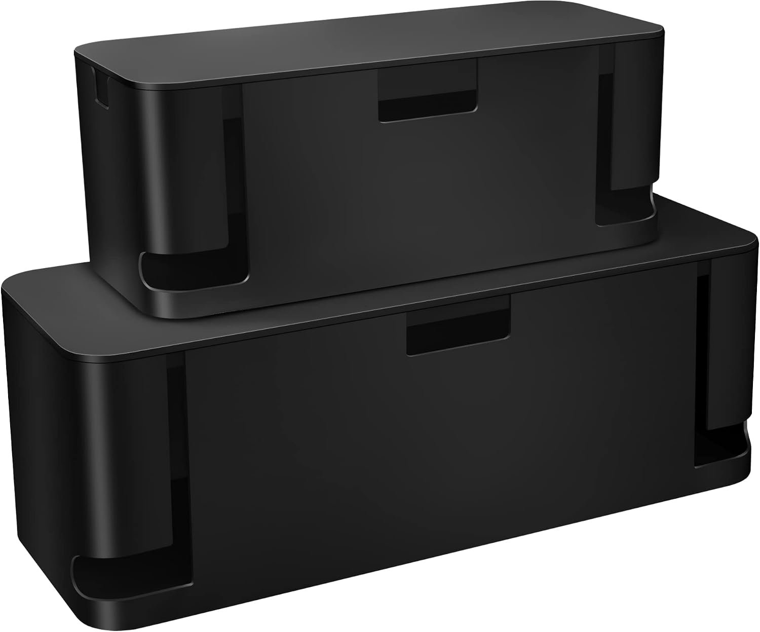 ZhiYo Cable Management Box, Power Strip Organizer, 2 Pack (M & XL), Black | Fits Power Strips Up to 13.4″, Hidden Rear Cable Routing, Durable ABS Construction, Ideal for Desks, TV Areas & Floor Corners