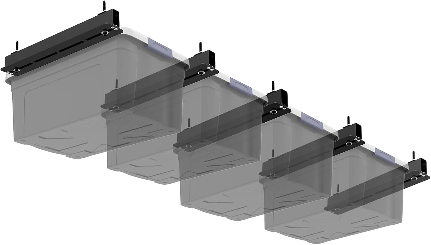5 Pack Overhead Storage Rack, Ceiling Rack for Utility Bins Organization, Heavy Duty Garage Storage Supports Most Containers (for 4 Bins)