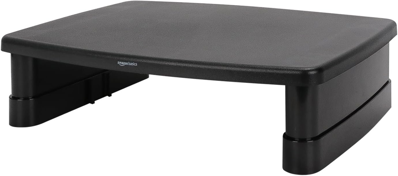 Amazon Basics Height Adjustable Monitor Stand Riser with Storage Organizer, 3-Level Stackable Design, Durable ABS Plastic, Supports up to 22lbs, for Monitors & Laptops, Black