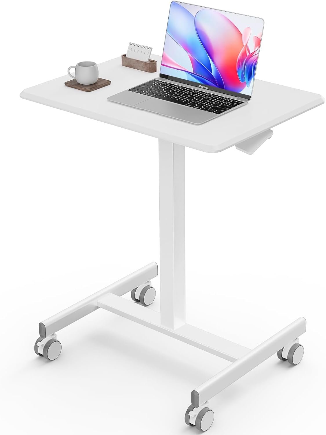 Sweetcrispy Mobile Rolling Desk with Lockable Wheels, Small Standing Laptop Desks, Sit Stand Adjustable Height Table Portable, Computer Workstations for Home Office, White