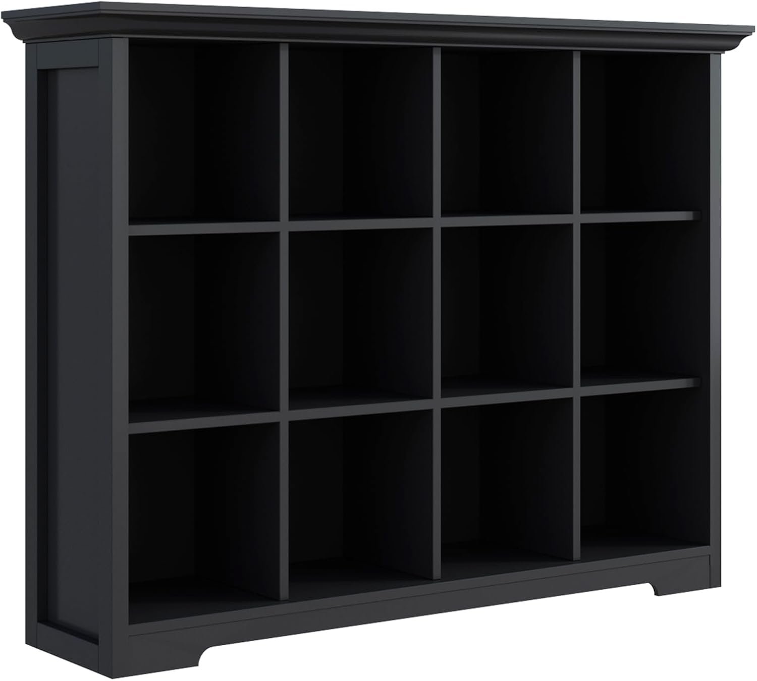 OSCHF Cube Storage Bookcase with Base – Wooden 3 Tiers Floor Standing Open Shelf Cabinet for Home and Office, 12-Cube Lattice Bookshelf, Black