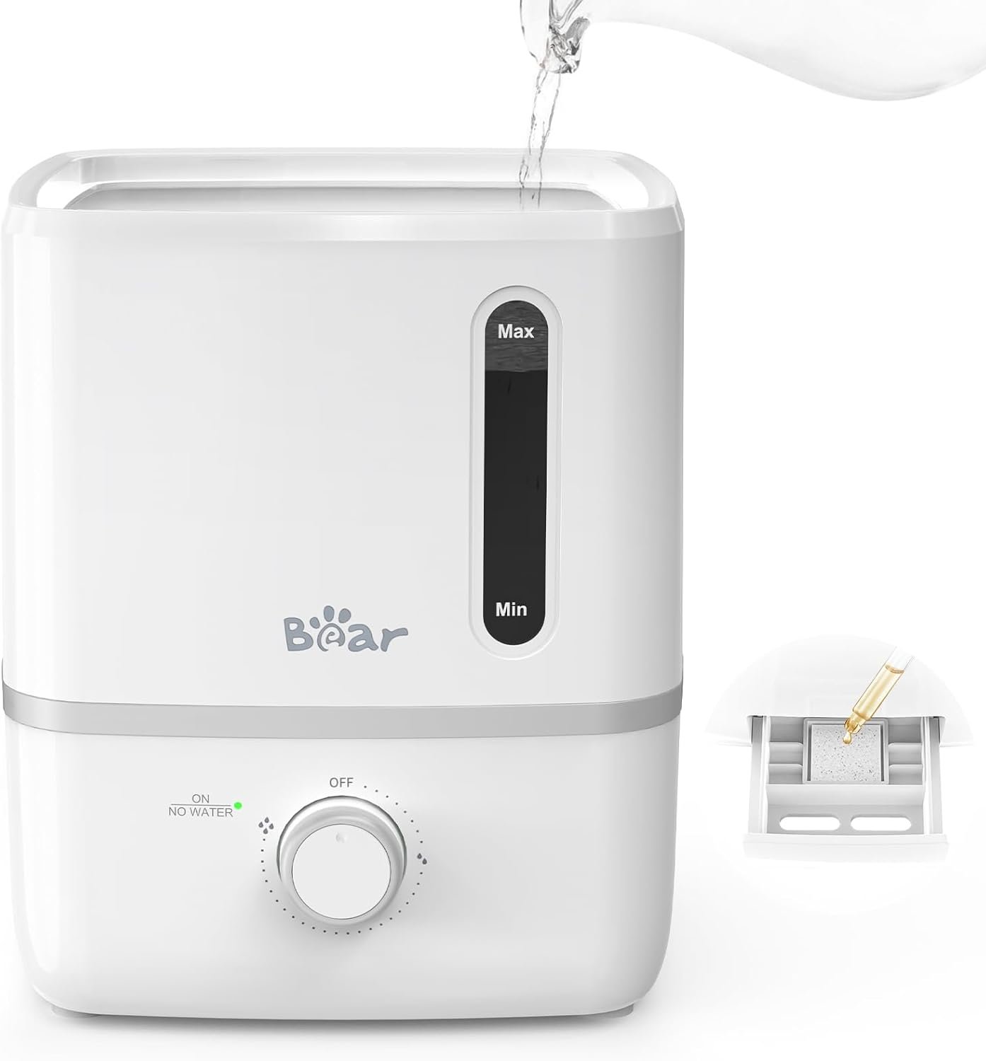 Bear Humidifiers for Bedroom, 2.5L Cool Mist Humidifiers and Oil Diffuser, Quiet Rapid humidifiers for Home Whole House, with Adjustable Mist Output and Auto Shut-off, White