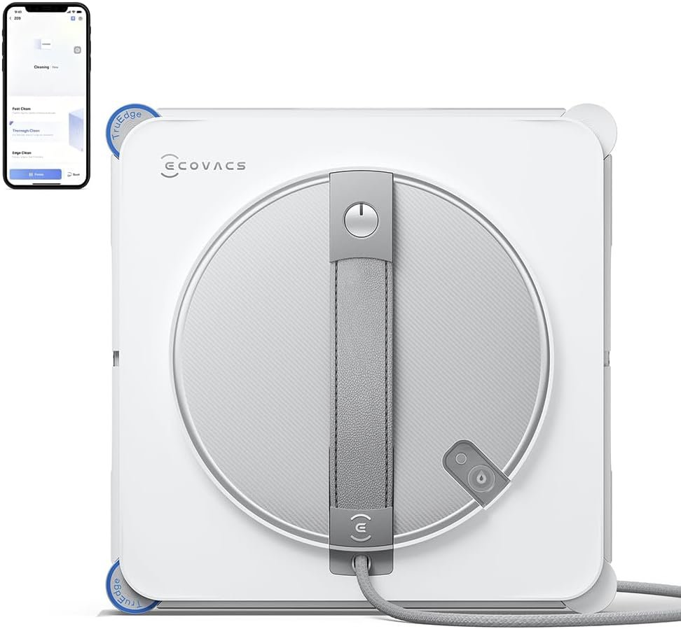 ECOVACS WINBOT W2S Window Cleaning Robot, Intelligent Edge-to-Edge Cleaning with TruEdge Scrubbers, 3 Water Nozzles, 10-Level Safety System, Win-SLAM 4.0 Route Planning, Even Climbing System