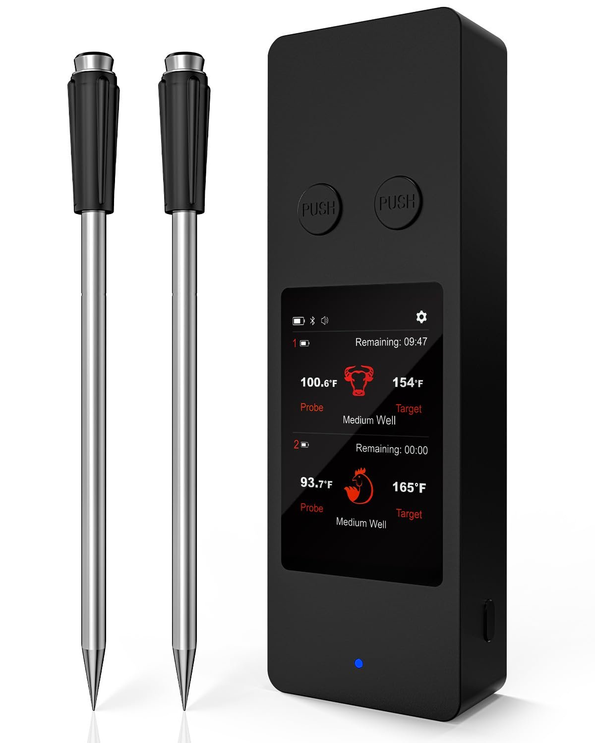 AWLKIM Wireless Meat Thermometer with Touchscreen Base, No Phone Needed — 2 Probes, 8 Sensors, Bluetooth 5.3, Rechargeable for Grill, BBQ, Smoker & Oven
