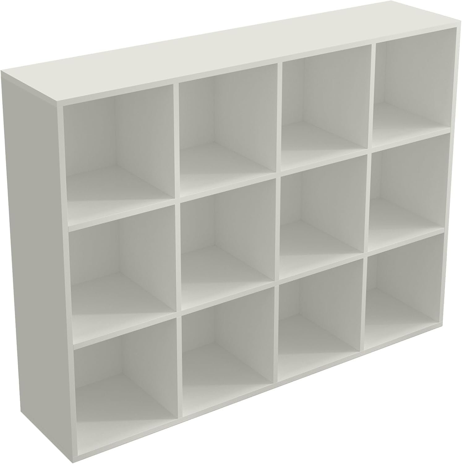 OSCHF 12-Cube Storage Shelf Bookcase – Wooden 3-Tier Floor Standing Open Bookshelf for Home and Office, Display Cabinet, Warm White