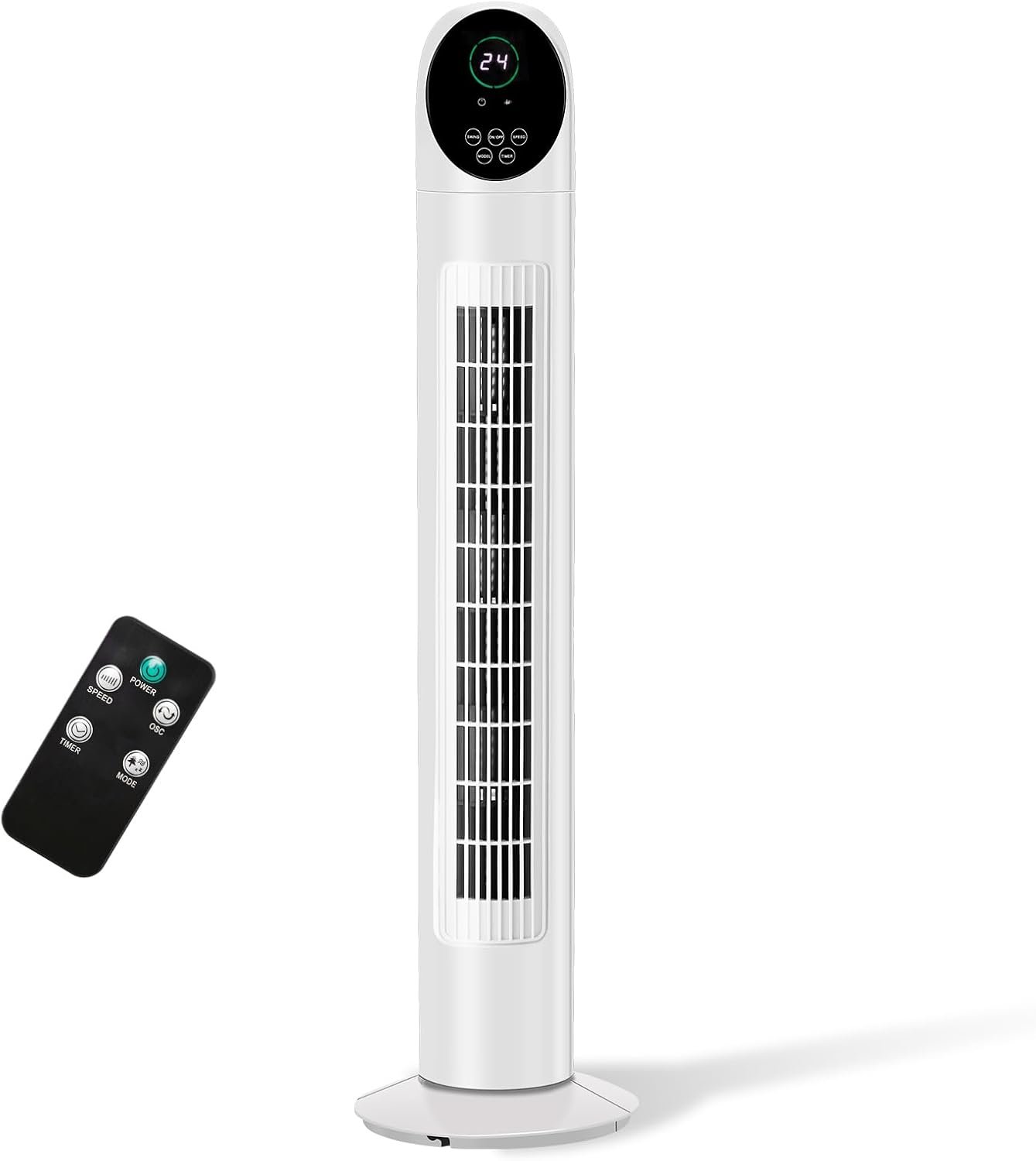 Winado 36″ Tower Fan for Bedroom, Bladeless Floor Fan with Remote Control, Digital Display, Adjustable Oscillating, 3 Speeds, 3 Modes & 9H Timer, Bladeless Quiet Fan for Cooling Home Office