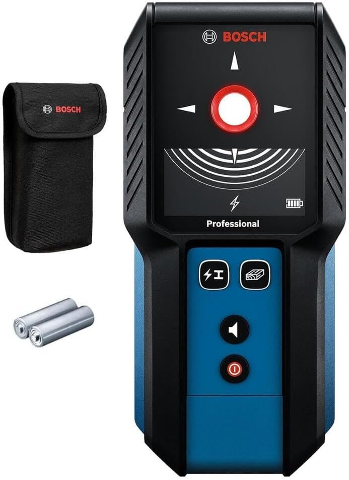 BOSCH GMS120-27 Professional Wall Scanner, Multi-Function Stud Finder, and Live Wire Detector for Electricians, Plumbers & Contractors, Wall Detector Scanner