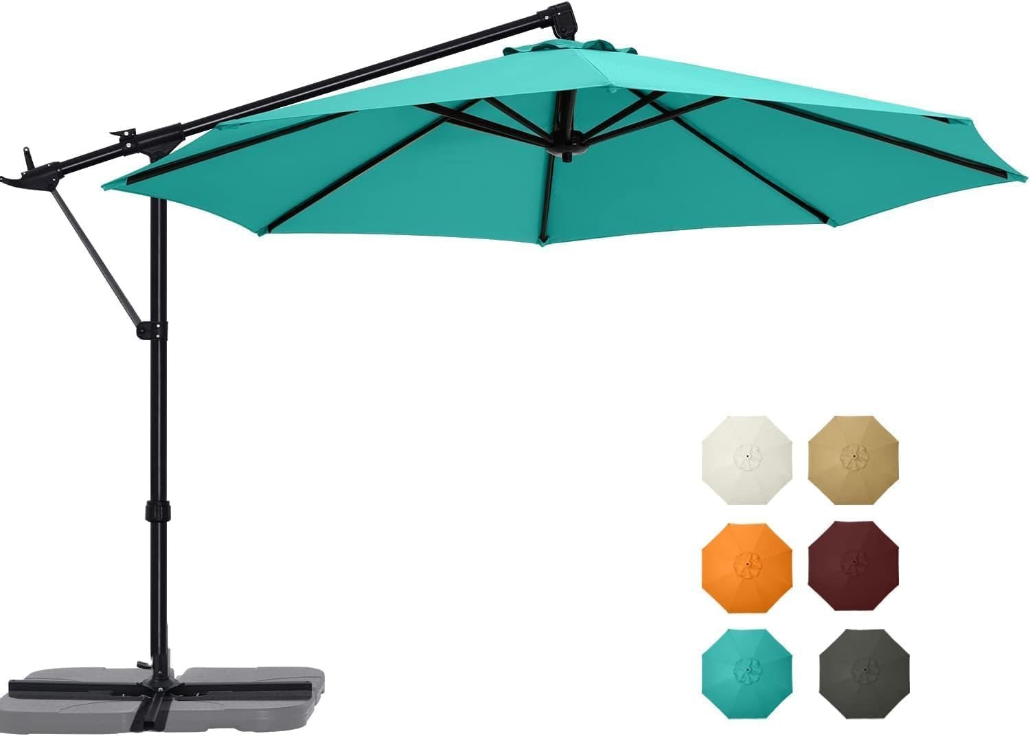 ABCCANOPY 10FT Cantilever Patio Umbrella with Base Stand, UV Protection Offset Hanging Outdoor Umbrella, 360° Rotation & Tilt Adjustment,Suitable for Pool, Deck, Garden, Backyard(Turquoise)