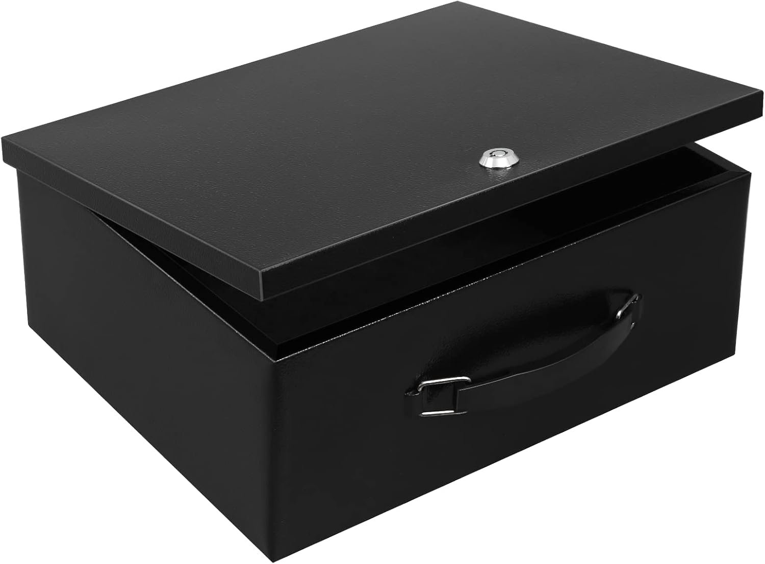 Dalmbox Portable Metal Safe Box with Key Lock – Fire Resistant Storage for Documents, Car, Home and Outside – X Large 13.2″x 11″x 5.1″ Black Box