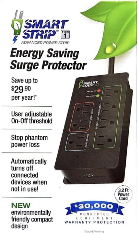 Smart Strip KCG-7MVR Energy Saving Surge Protector with Autoswitching Technology, 7 Outlet