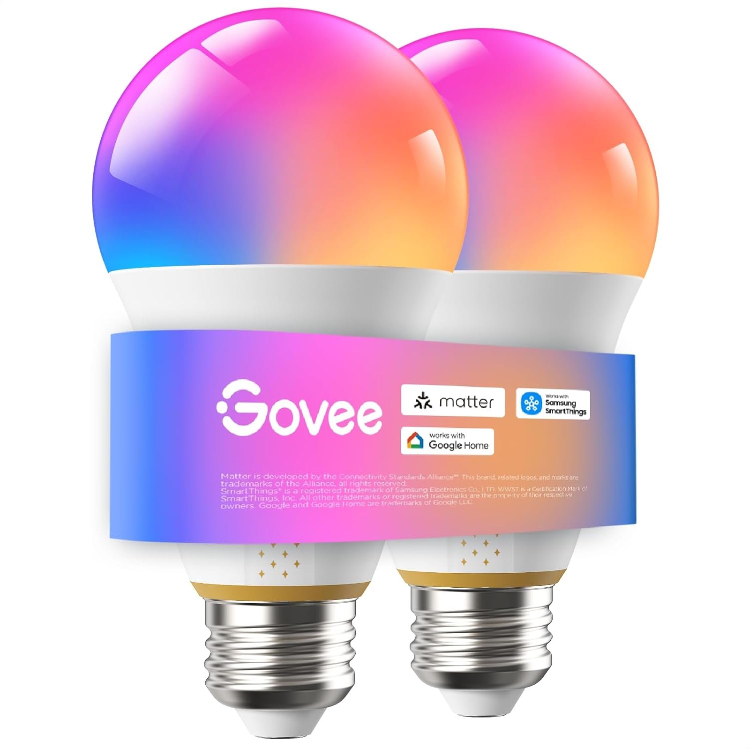Govee 1600 Lumens Smart Light Bulbs, A21 LED Bulbs 100W Equivalent for Living Room, RGBWW Color Changing Light Bulbs Compatible with Matter, Alexa & SmartThings, CRI 90, E26 Base, 2.4GHz Only, 2-Pack