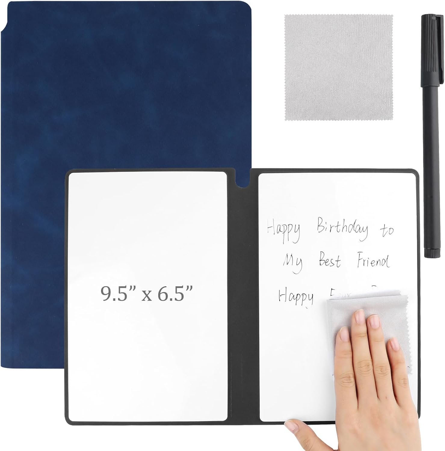 Reusable A5 Dry Erase Notebook Include a Wipeable Pen and Rag,9.4×6.5 Inch Erasable Notebook Whiteboard Notebook,Wipeable Notebook PU Hardcover for Office and Taking NotesBlue