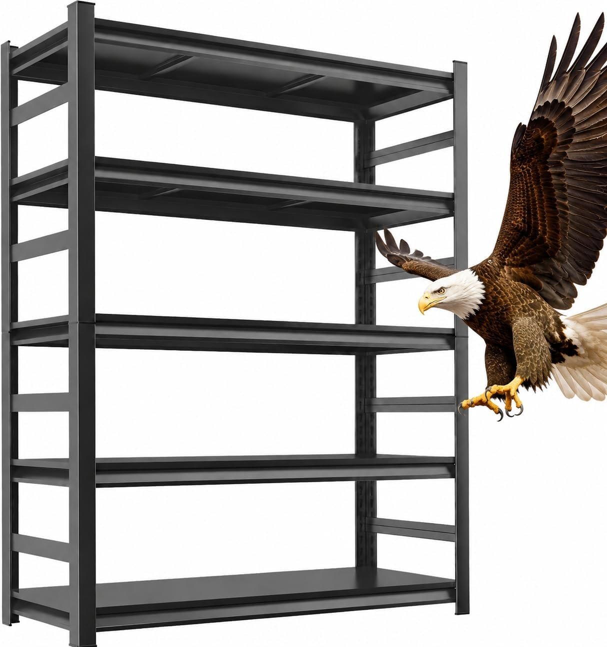 Metal Garage Shelving Unit, Heavy Duty 5-Tier Adjustable Storage shelves, Steel Shelving, 3000 lbs Capacity, Industrial Shelves for Heavy Tools and Equipment, Ideal for Garage, Basement, Black, 72″