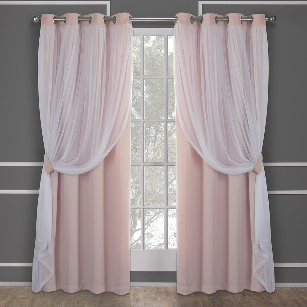 TOWN & COUNTRY LUXE Talia Double Layer Indoor Curtains, Sheer and Room Darkening Blackout, Grommet Top, Energy Efficient, 2-Pack Set, 52″x84″, Rose Blush