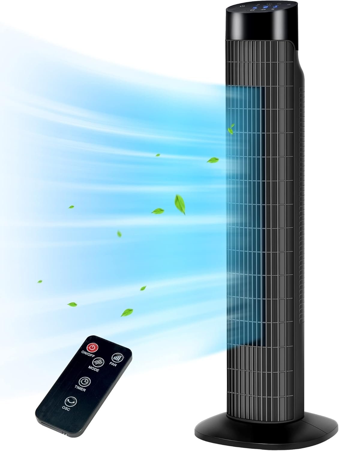 Uthfy Tower Fan with Remote, Portable 120° Oscillating Standing Fan, 3 Speeds & 3 Modes, 7.5H Timer, Fans That Blow Cold Air for Bedroom, Living Room, Office, Black