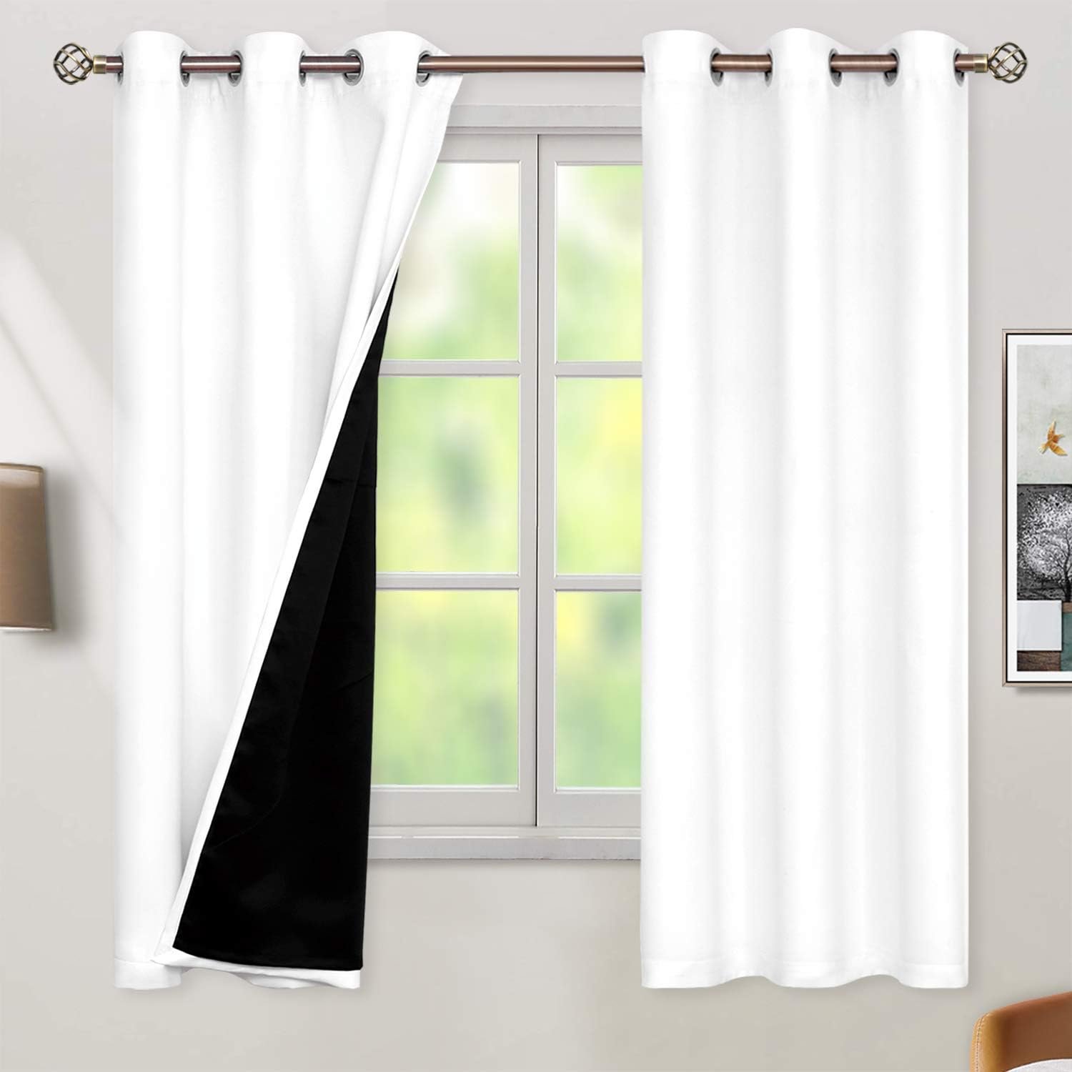 BGment White Blackout Curtains 63 Inch Long – Black Out Curtains for Bedroom Thermal Insulated Curtains for Summer Grommet Total Room Darkening Window Drapes, 2 Panels, 42 x 63 Inch