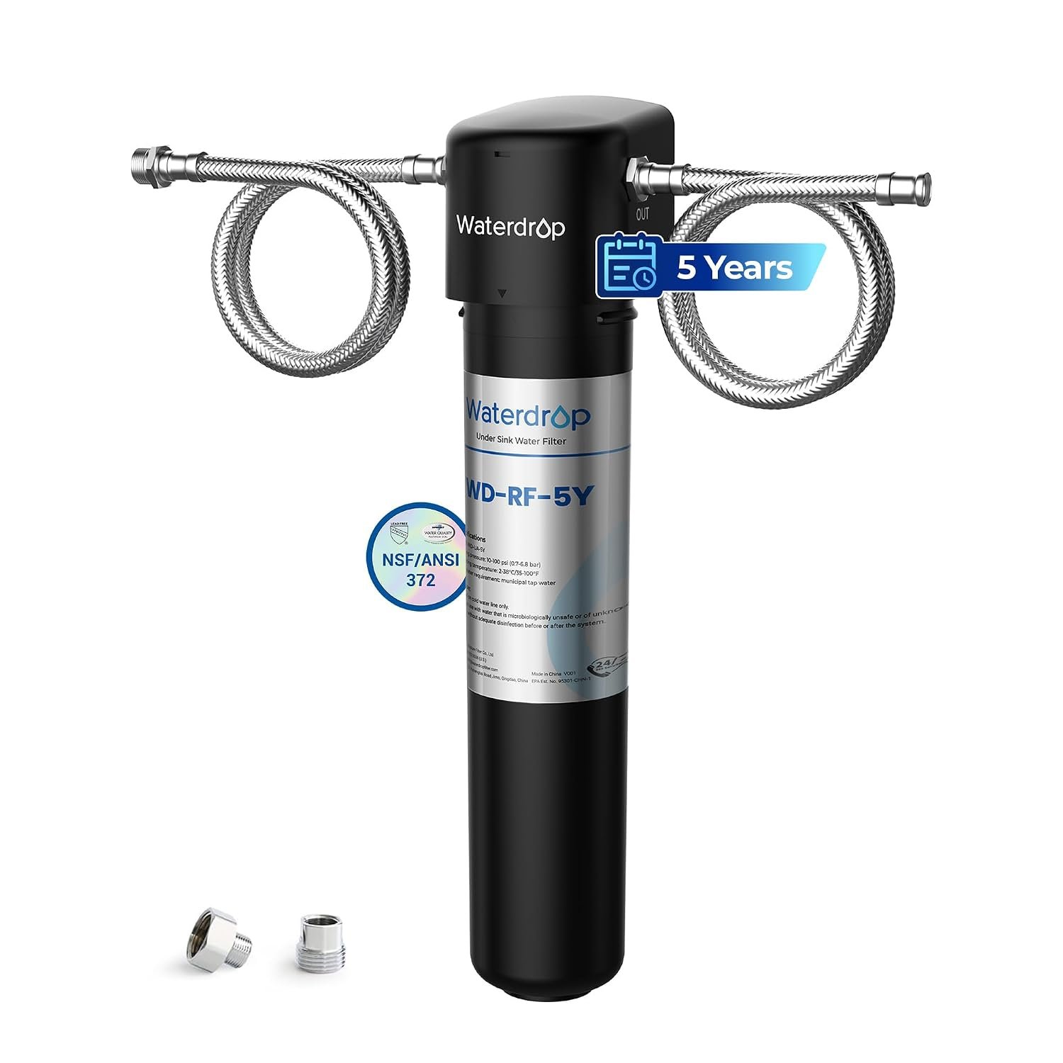 Waterdrop UA-5Y 5-Year Under Sink Water Filter System, Reduces 99% of Chlorine, PFOA/PFOS, Lead, Fluoride, Microplastics, Taste, and Odor, Ultra Long Life, Connects Directly to Your Faucet