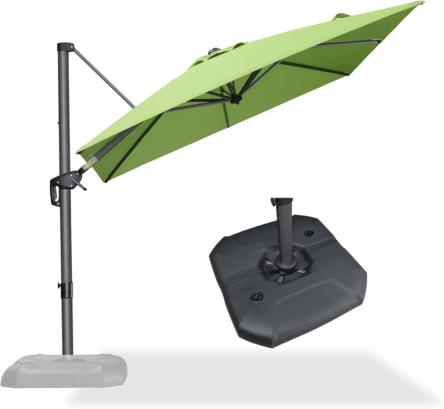 PURPLE LEAF 8 Feet Square Cantilever Umbrella Patio Umbrella with Base Outdoor Umbrella Aluminum Offset with 360-degree Rotation for Garden Deck Pool Patio Apple Green