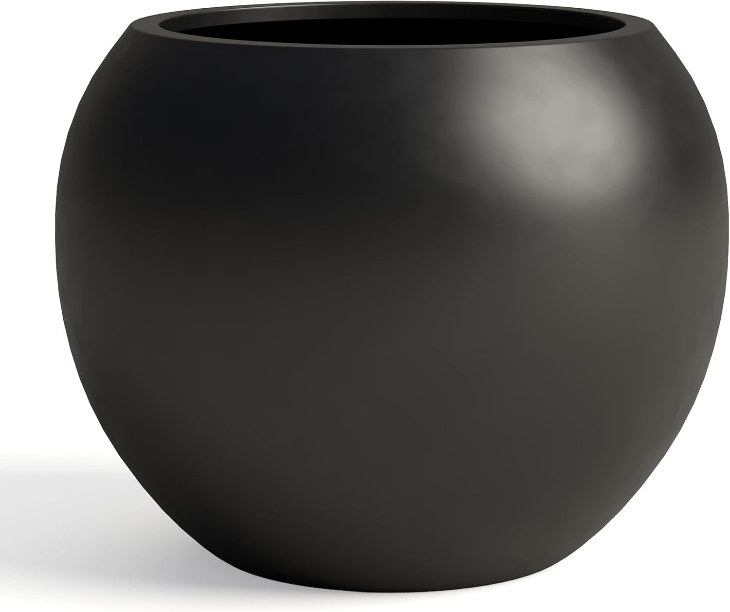 DTY Premium Mt Sherman Fiberstone Sphere Planter for Indoor Outdoor Use, Round Pot for Olive Tree, Lightweight, Smooth Finishes. 2 Extra Coco Mats. Black, Large 21.1” D x 16.7” H. 14.6” Pot Opening