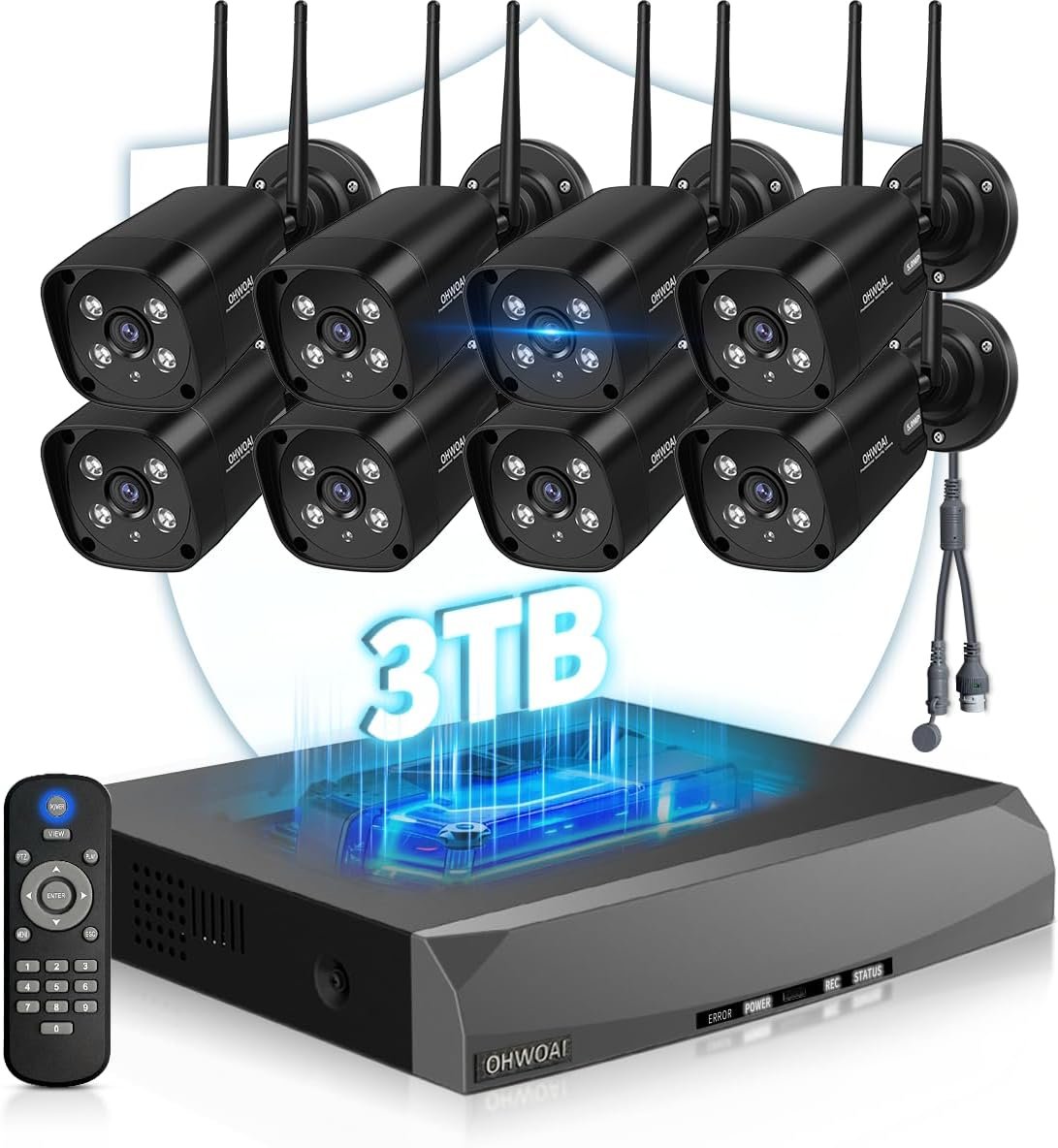 《Dual Antennas & 130° Wide Angle》Wireless Security Camera System Outdoor, Wireless Cameras for Home Security, Surveillance Video Systems DVR Kits