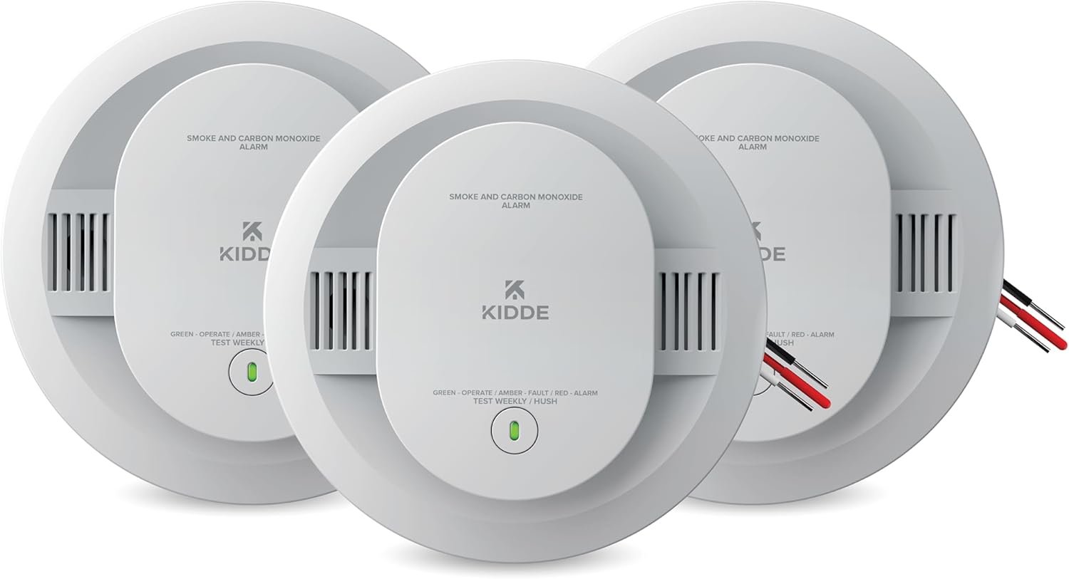 Kidde Smoke and Carbon Monoxide Detector, Hardwired with AA Battery Backup, LED Status Lights, Interconnected, 85 dB Alarm, 5 inches, 30CUAR, 3 Pack