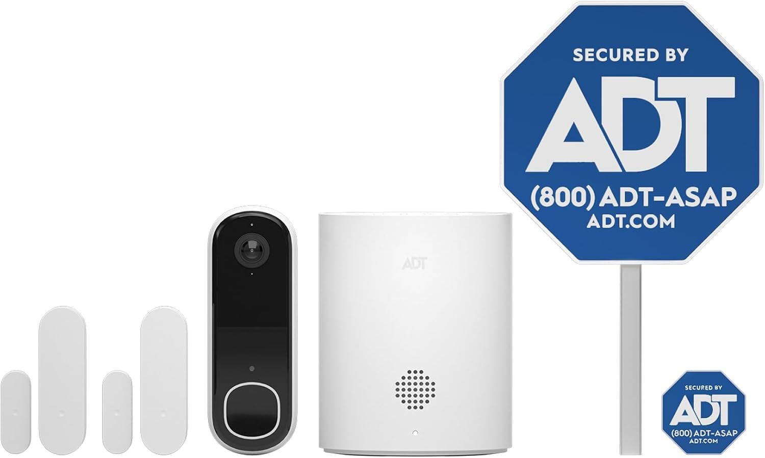 ADT Blu Doorbell Camera Kit, DIY Home Security System with 2K HD Smart Video Doorbell, 180 Degree View, Wireless, Night Vision, Weather Resistant, Door/Window Sensors, ADT+ App Control