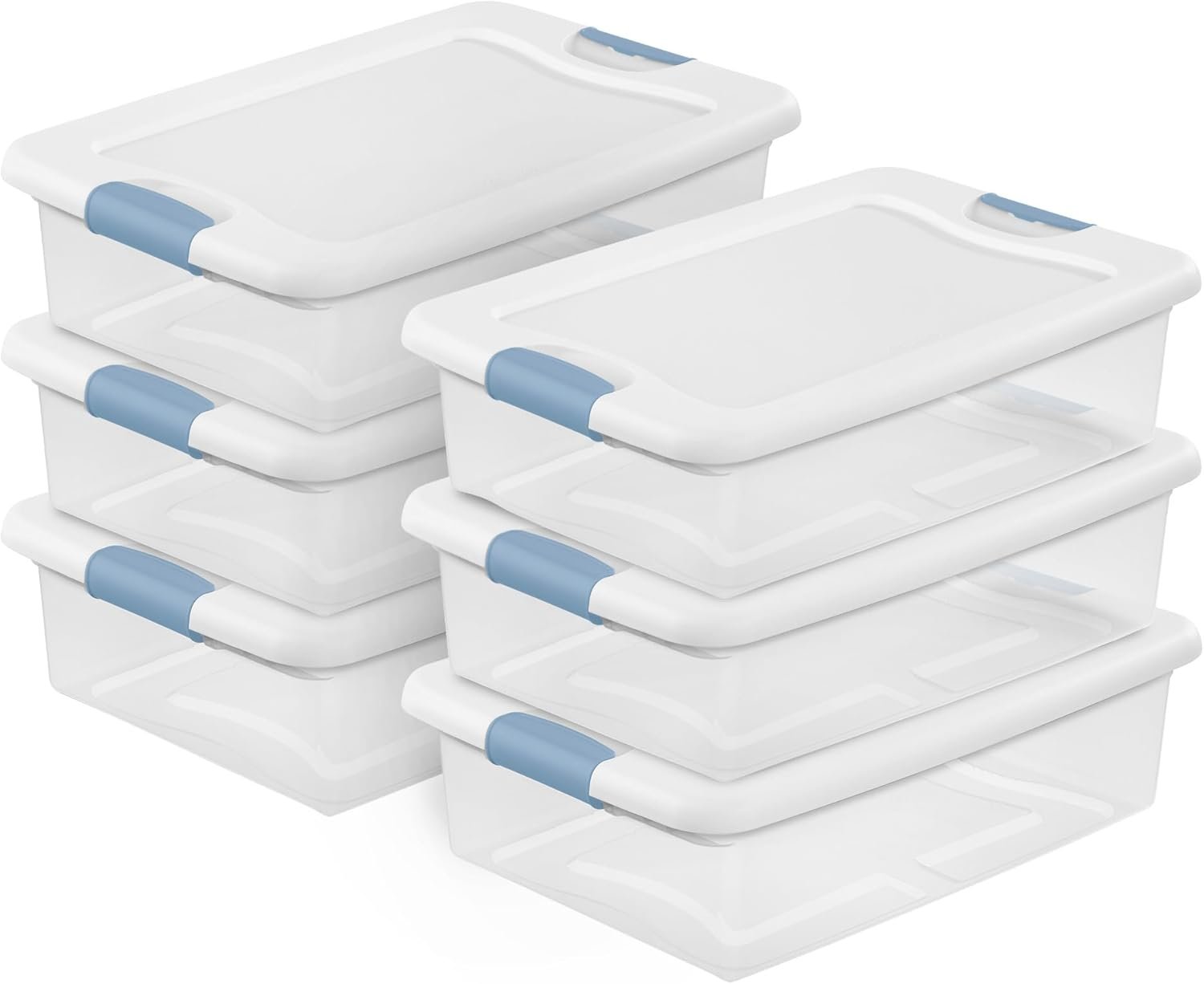 Sterilite 6-Pack Latching Box, Under Bed Storage Bins with Lids, Clear Plastic, 32 Quart – Heavy-Duty Organizing Containers for Closet, Bathroom, and Office