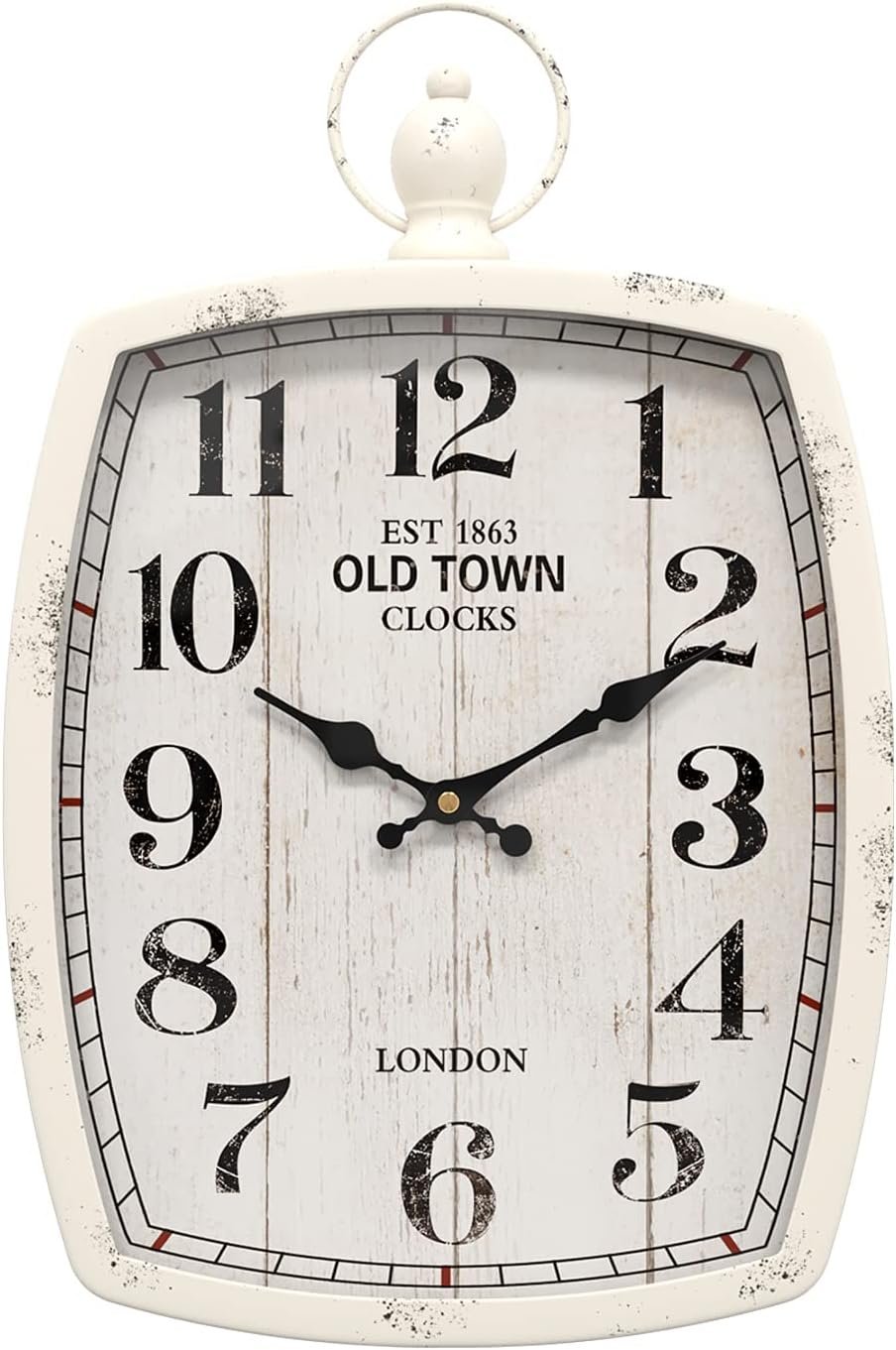 Menterry Large Retro Rectangle Wall Clock, White Antique Vintage Style | Battery Operated Silent Decor Wall Clocks for Living Room,Farmhouse,Kitchen,Office (15.5″ H x 10.2″ W)