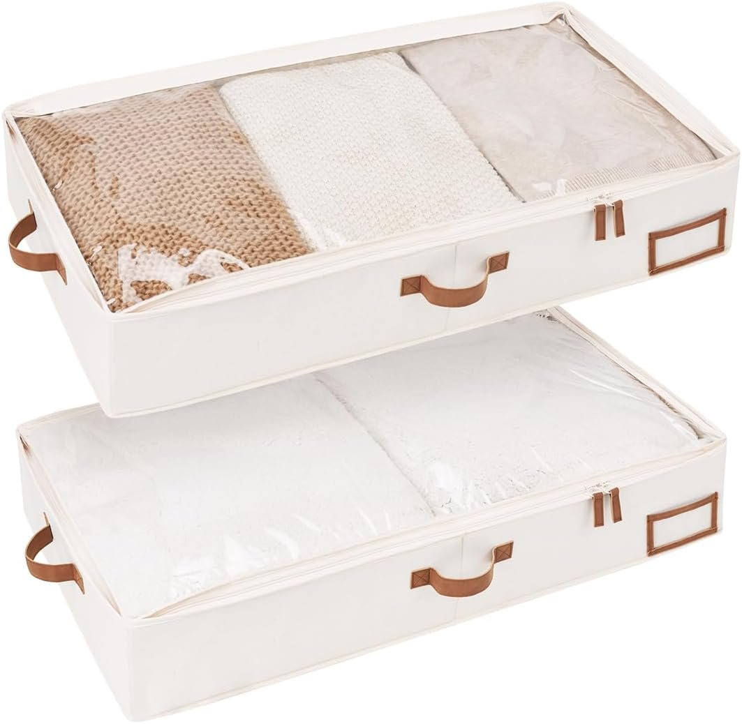 StorageWorks Large Under Bed Storage Containers with Handles and Label Holder, 2 Pack Ultra-thick Fabric Underbed Bins, Closet Organizer for Clothes, Blankets, Sweater