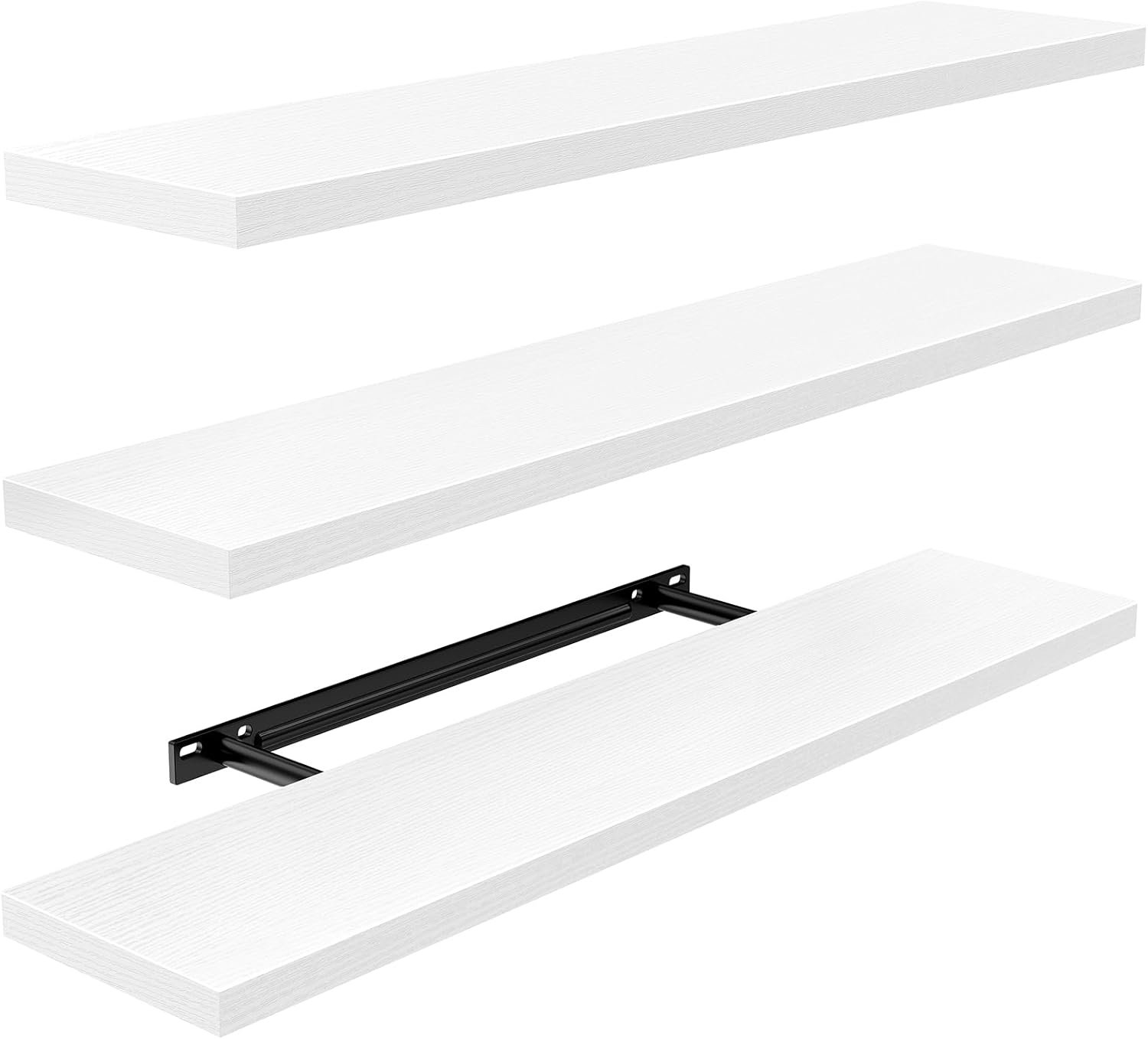 AMADA HOMEFURNISHING 23.6″ L Floating Shelves, Wall Shelves Set of 3 for Bathroom/Living Room/Bedroom/Kitchen, White Floating Shelves for Wall Decor with Invisible Brackets – AMFS44W