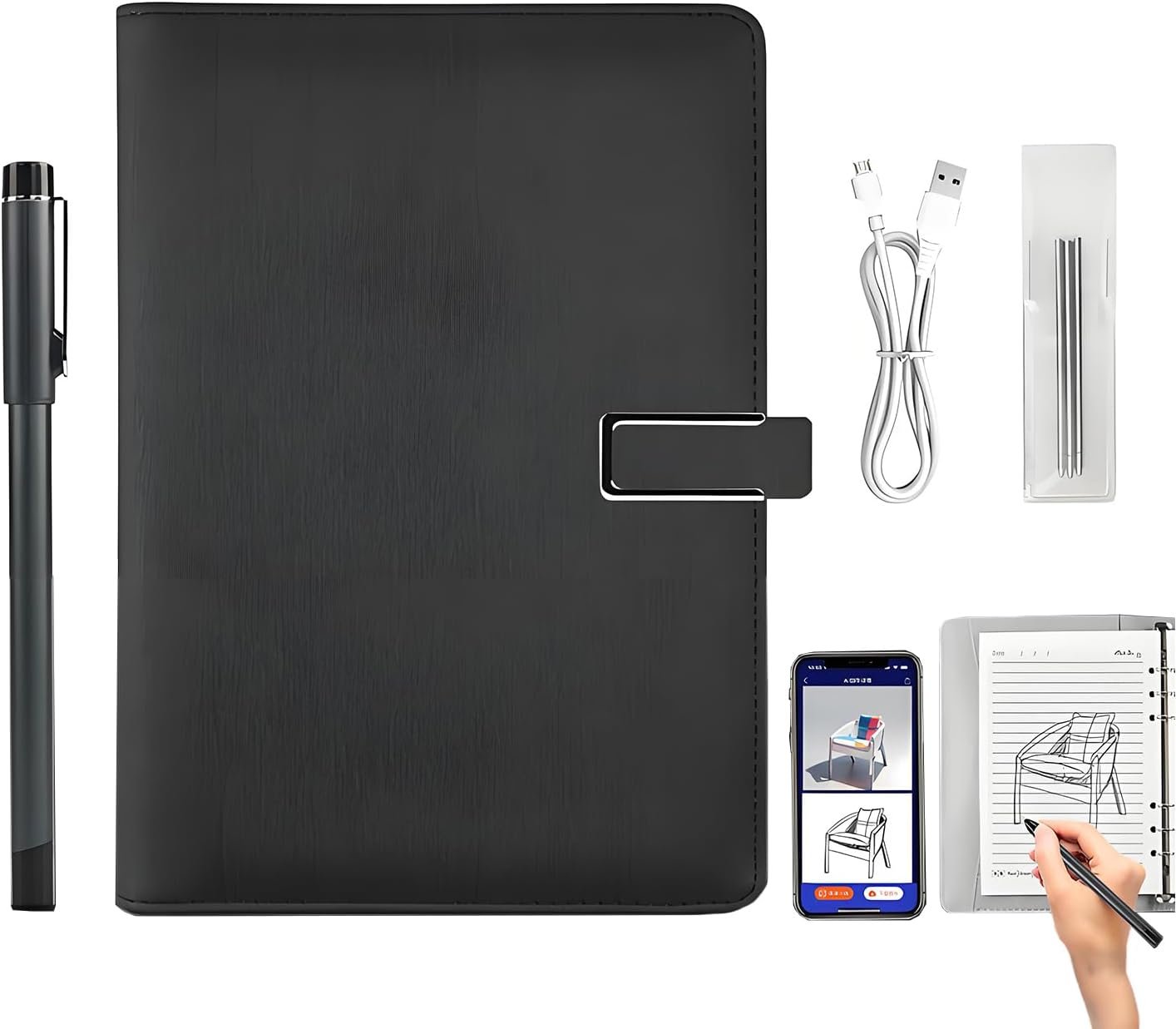 Digital Sketchbook Pro V2, Smart Digital Notebook Drawing Pad with A5 Erasable Paper Refill + 5 Spare Refills, Smart Sync Pen & Notebook, Drawing, Writing, Note-Taking,Black