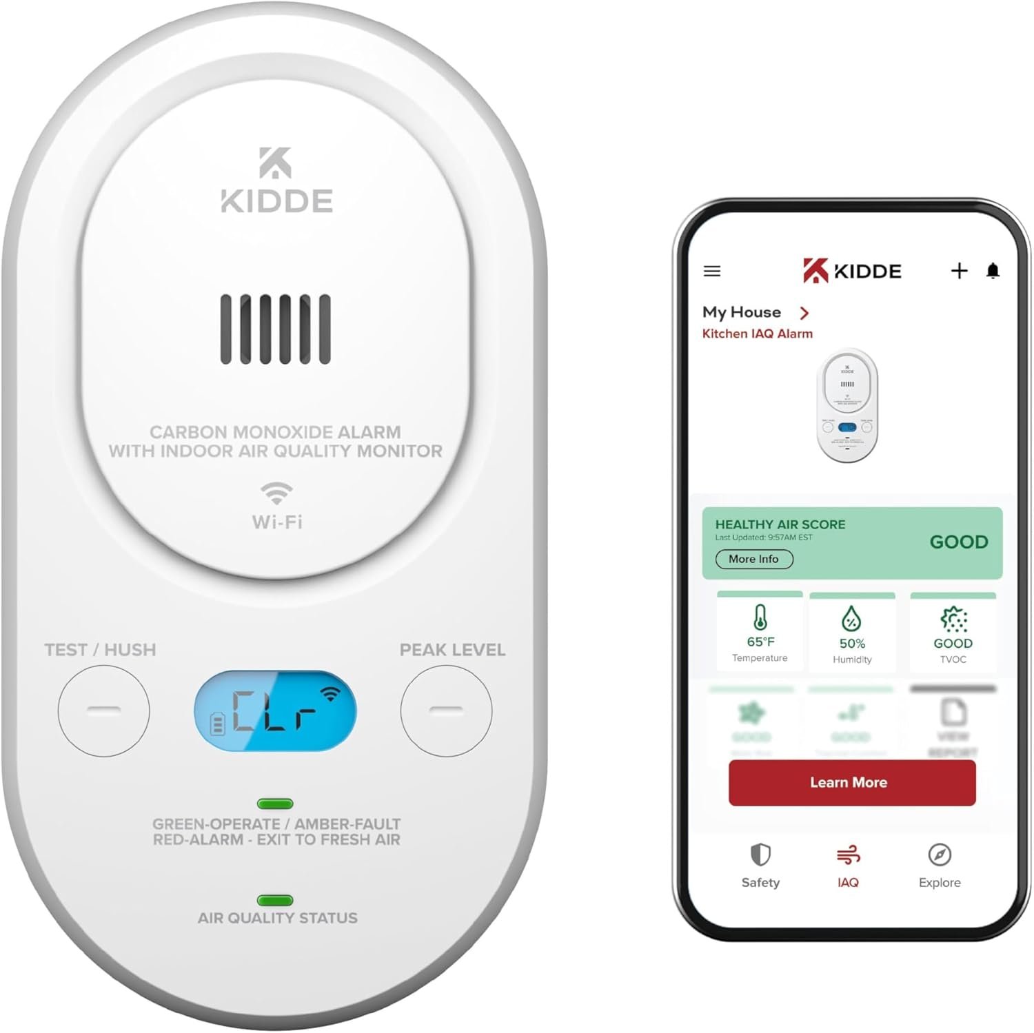Kidde Smart Carbon Monoxide Detector & Indoor Air Quality Monitor, Plug-in with AA Battery Backup, Real-Time Notifications, 2.4 GHz Wi-Fi Enabled, Rotating Plug, 85 dB Alarm, 5th Edition, COPDLQW