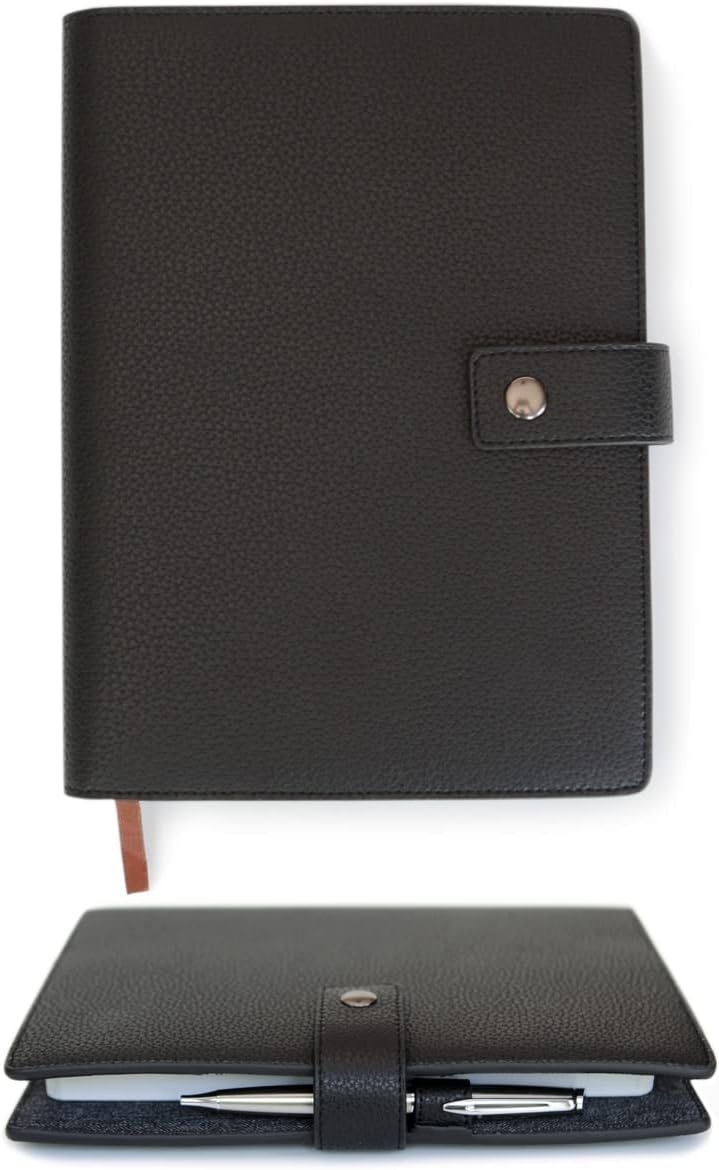CASE ELEGANCE Black Full Grain Premium Leather Refillable Journal Cover with A5 Lined Notebook – Scratch-Proof DURA-Leather