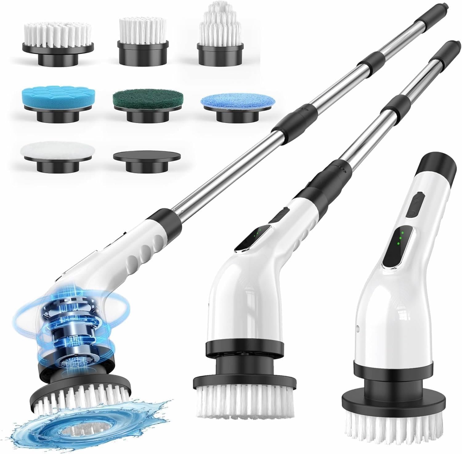Electric Spin Scrubber, Cordless Cleaning Brush Scrubber for Home, 8 Replaceable Brush Heads, 3 Adjustable Size, 2 Speeds for Bathroom Shower Bathtub Glass Car, Gift for Holidays Birthday