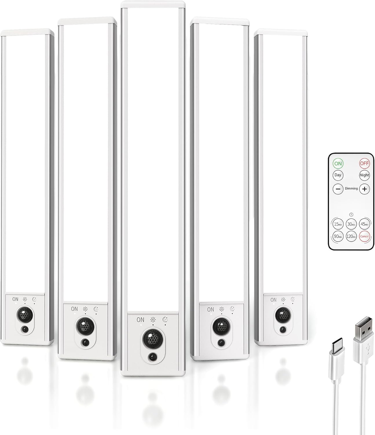 EZVALO 5-Pack Under Cabinet Lighting, 2400mAh Motion Sensor Light, LED Closet Lights Wireless, 6500K Dimmable, Timer, Magnetic, with Remote Control for Kitchen, Closet, Stair