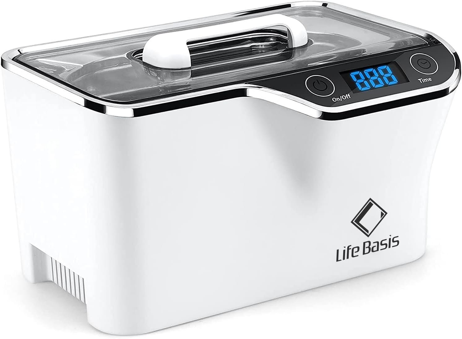 LifeBasis Ultrasonic Cleaner – 45kHz Professional Ultrasonic Jewelry Cleaner 600ML with Built-in Cooling Fan, 5 Digital Timer for Rings, Coins, Watches, Eyeglasses, Dentures, Retainers & More, White