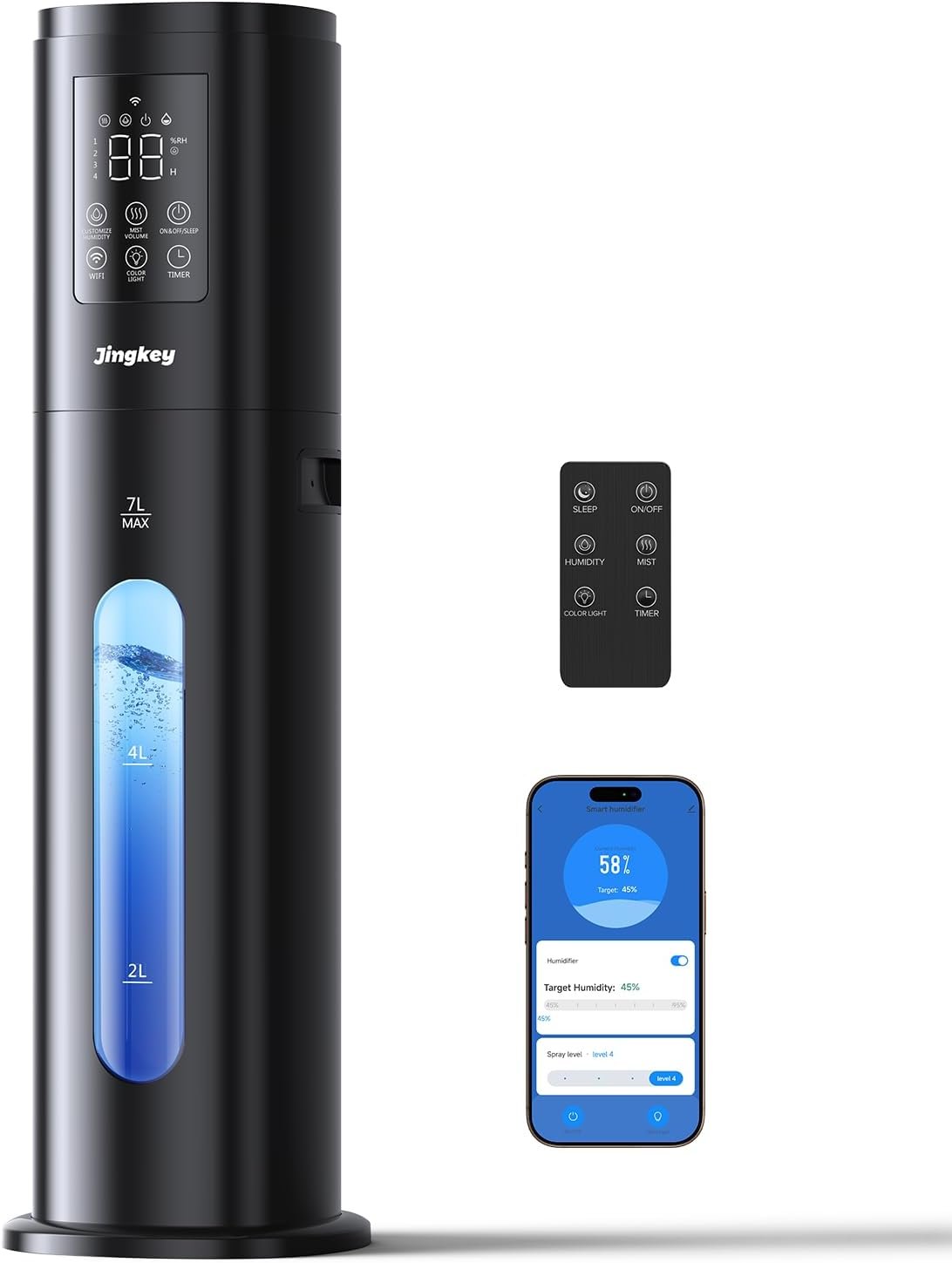 Humidifiers for Bedroom Large Room with 7L/1.85Gal Room Humidifier for Bedroom Large Humidifier, Smart App & Remote Control, 4 Mist Levels Humidifiers Midnight