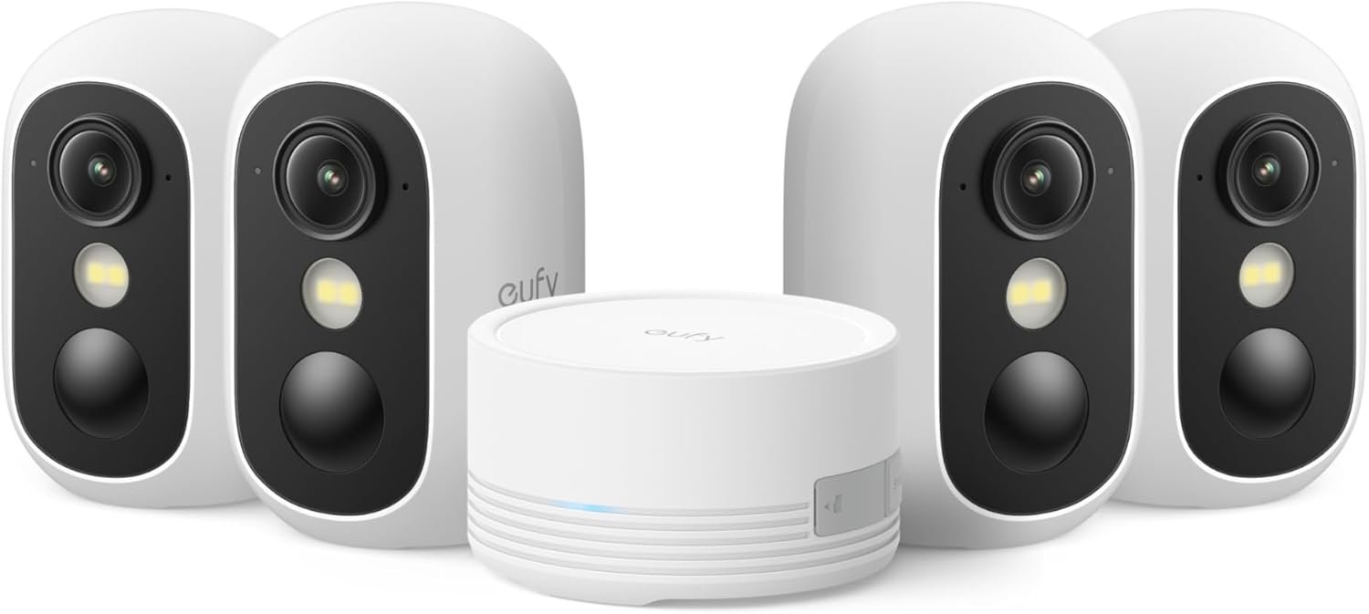 eufy Security eufyCam C35 4-Cam Kit, Wireless Indoor/Outdoor Camera, Magnetic Mount, Color Night Vision, Local Storage, No Monthly Fee, Built-in 8GB, IP67, Facial Recognition, Solar Panel Compatible