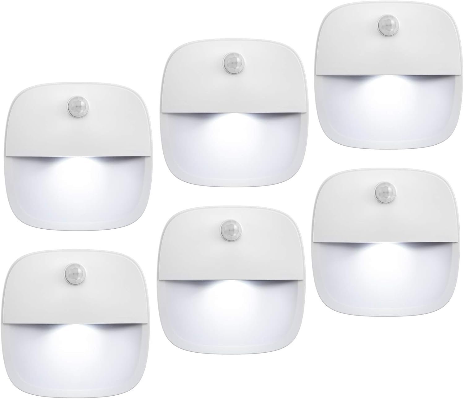 AMIR Motion Sensor Light Indoor, Upgraded Battery-Powered LED Night Light with PIR Technology for Bathroom, Kitchen, Stairs, Under Cabinet, Closet, Stick on Anywhere Hallway Lamp (White, 6-Pack)