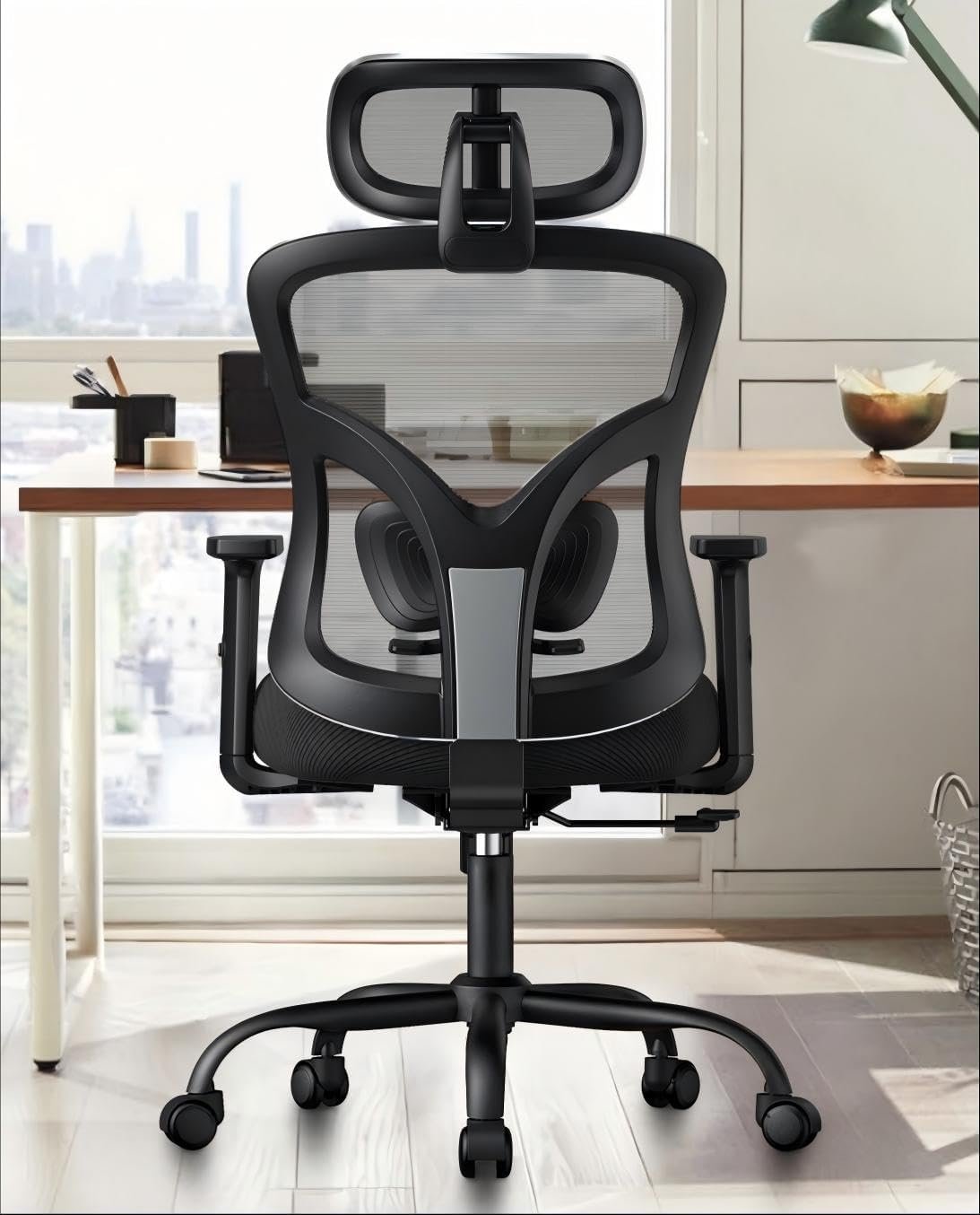 Marsail Ergonomic Office Chair with Lumbar Support,2D Headrest, Adjustable Armrests, Contoured Seat Cushion,Desk Chair with Wheels for Home and Office