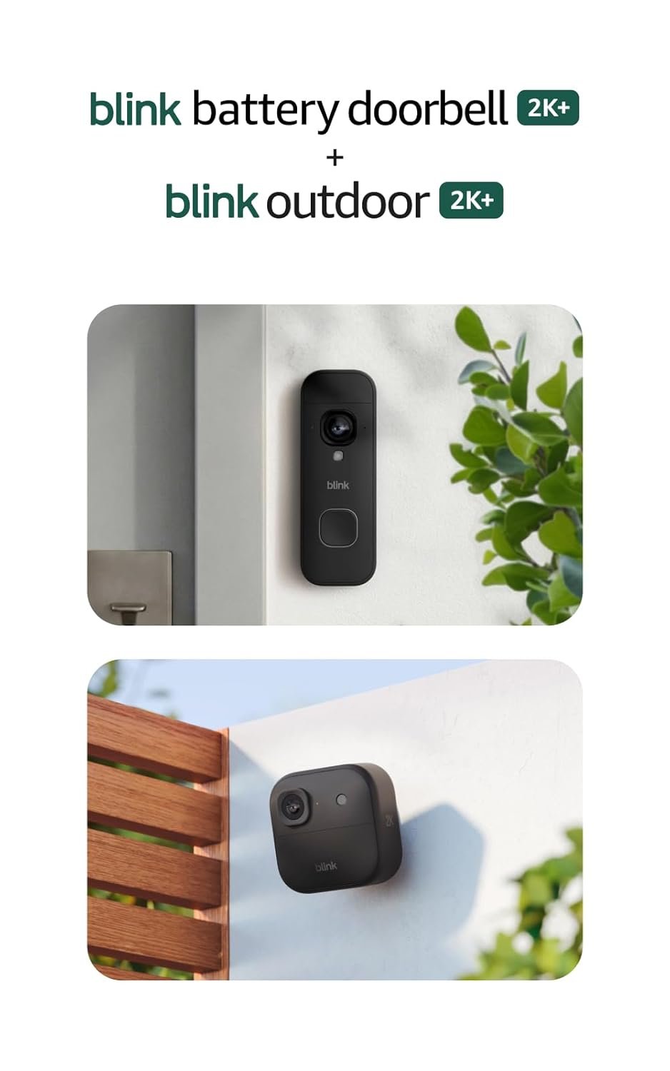 Blink Battery Doorbell 2K+ (newest model) and Outdoor 2K+ (newest model) — Wireless smart security, 2K video, enhanced audio. Sync Module Core included – 3 Cameras + Battery Doorbell 2K+ (Black)