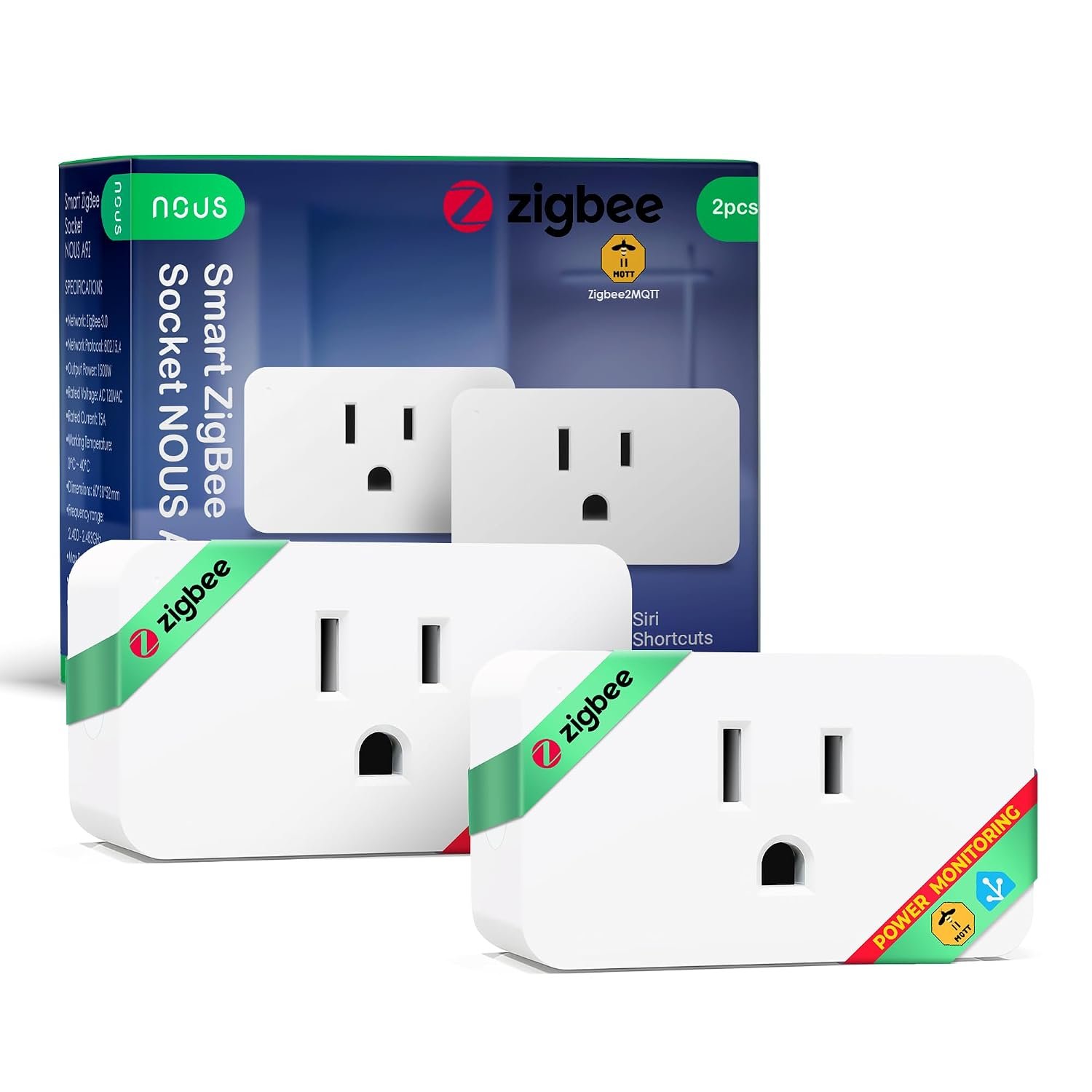 Zigbee Smart Plug, Energy Monitoring, 𝗭𝗶𝗴𝗯𝗲𝗲 𝗛𝘂𝗯 Required, ETL Certified, Compatible with Alexa, Google Home, Home Assistant, SmartThings, Remote App Control, Smart Outlet, 2 Pack