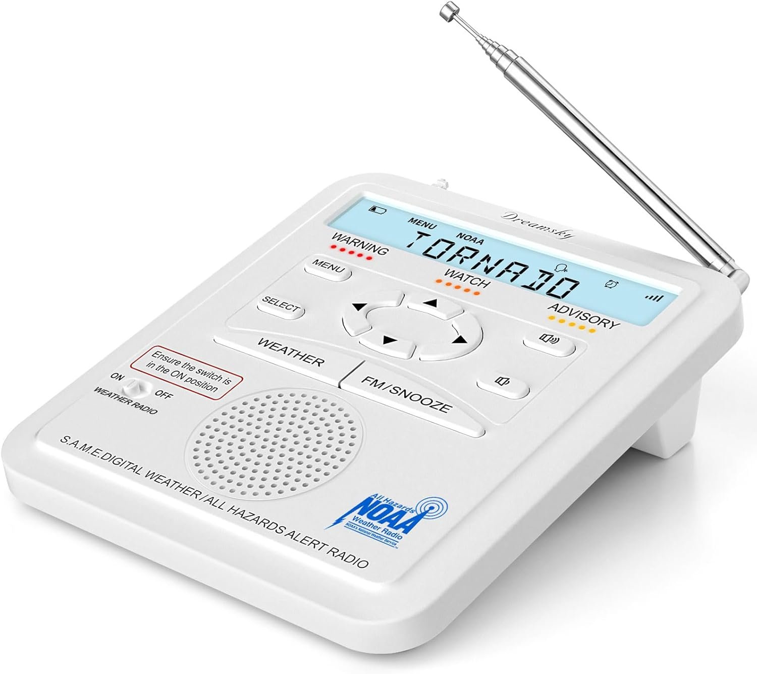 DreamSky Weather Radio NOAA Emergency Alert with FM Radio – S.A.M.E. Localized County Code Programming, 80+ Emergency Alerts, 3 Alert Tones, Plug in Radios for Home with Battery Backup, Alarm Clock