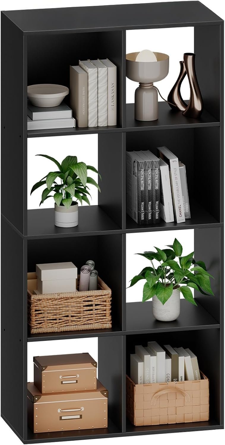 Sweetcrispy 8 Cube Storage Organizer – Open Cube Bookshelf with 4 Removable Back Panels, Display Storage Bookcase for Living Room, Bedroom, Entrance Hall, Home Office，47.7″ Lx11.6 Wx24 H, Black