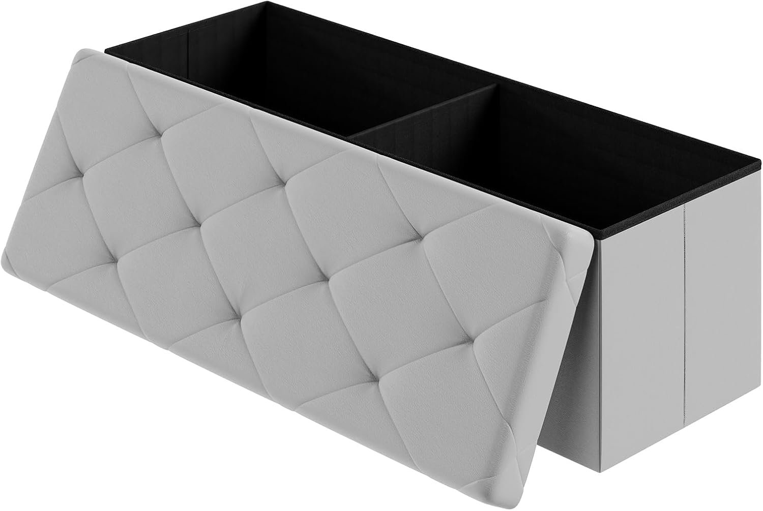 DUMOS 43 Inches Folding Ottoman with Storage Bench, Foot Rest Stool, End of Bed Storage Bench Upholstered, Load 660 lbs, for Living Room, Synthetic Leather, Grey