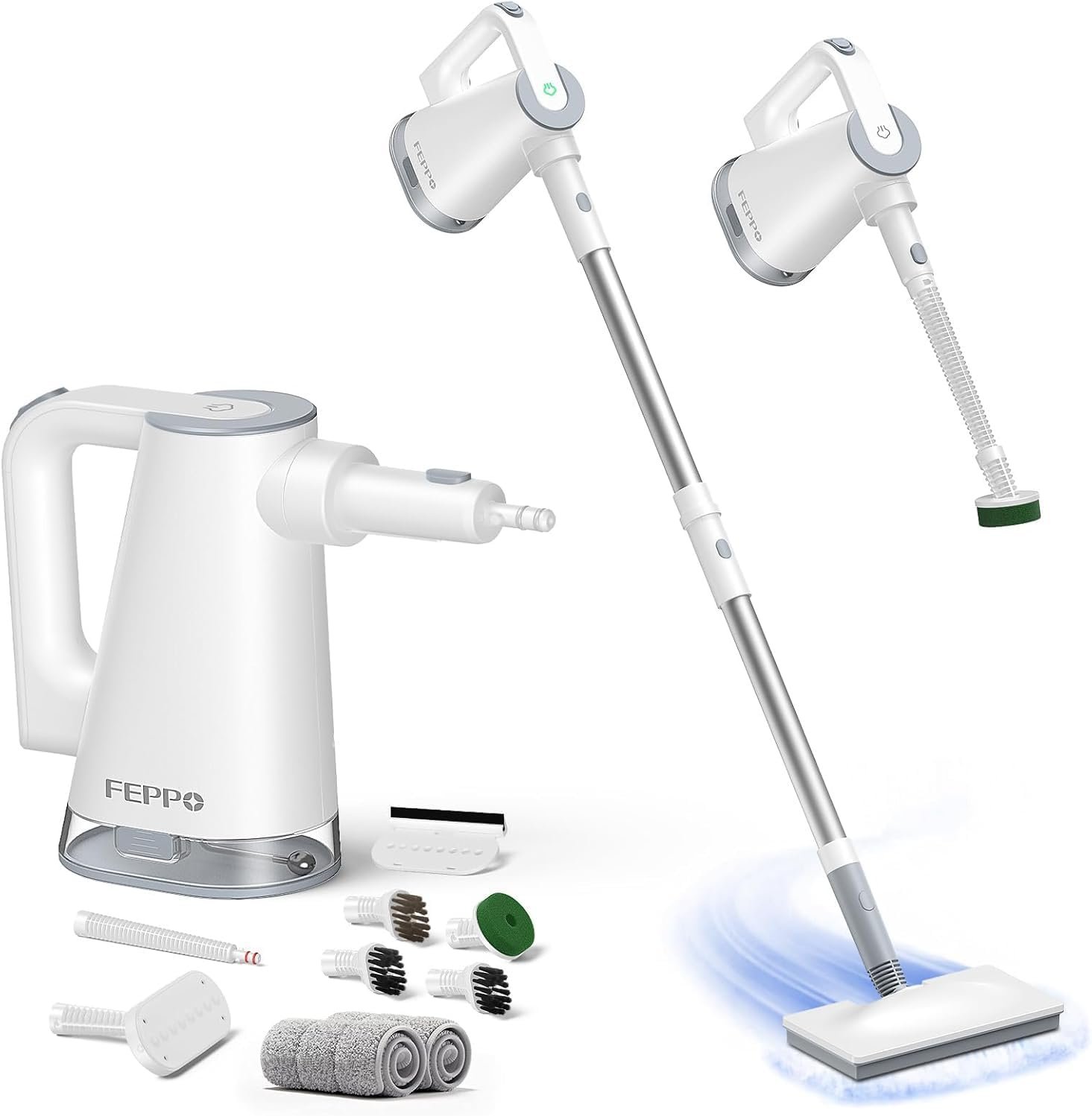 FEPPO Steam Mop & Detachable Handheld Steam Cleaner for Home and Floor Cleaning, 15s Heat-Up, 230°F Floor Steamer for Deep Cleaning with Multi-purpose Attachments Hardwood Floors, Tile,Grout,Furniture