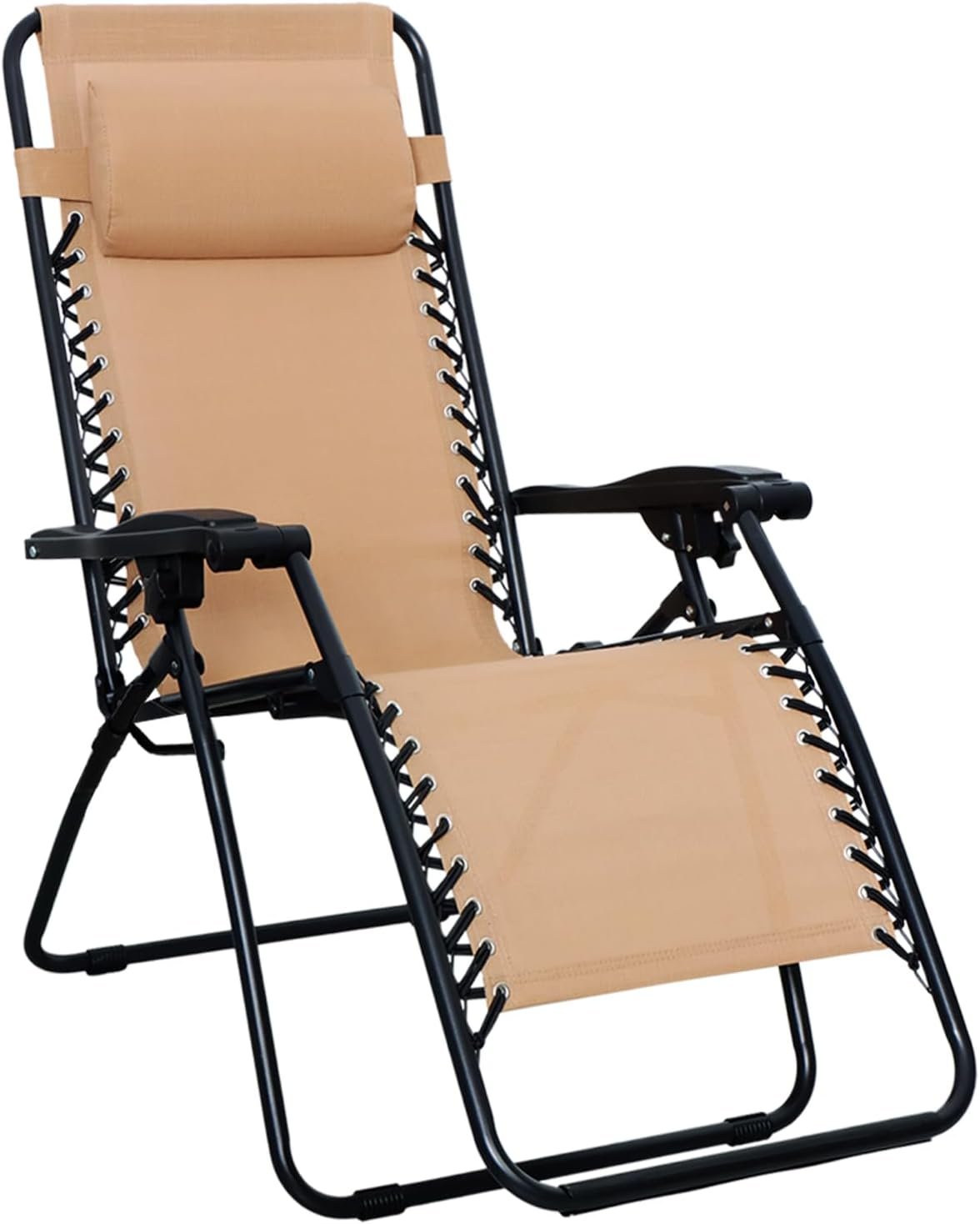 Amazon Basics Zero Gravity Lounge Chair with Pillow, Foldable Outdoor Reclining Chair for Patio and Beach, Weather-Resistant Textilene, 300 lb Capacity, 26″, Beige